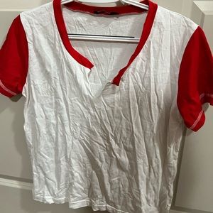 BooHoo Red & White Baseball T-shirt